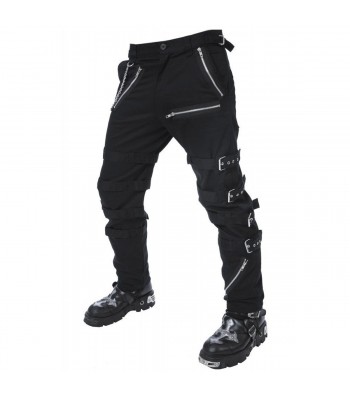 Men Black Dead Threads Goth Punk Morte Pants Buckle Chain Trousers